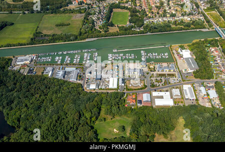 Vista aerea, Bergkamen-Rünthe Harbour, Marina Rünthe GmbH & Co. KG, Datteln-Hamm canal, yacht, navigazione interna, Bergkamen Foto Stock