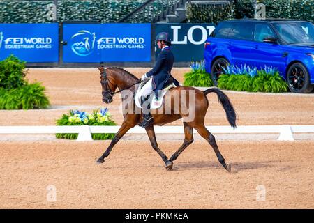 Lauren Kieffer Vermiculus di equitazione. Stati Uniti d'America. Eventing dressage. Il giorno 3. Giochi equestri mondiali. WEG 2018 Tryon. Carolina del Nord. Stati Uniti d'America. 13/09/2018. Foto Stock