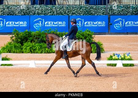 Lauren Kieffer Vermiculus di equitazione. Stati Uniti d'America. Eventing dressage. Il giorno 3. Giochi equestri mondiali. WEG 2018 Tryon. Carolina del Nord. Stati Uniti d'America. 13/09/2018. Foto Stock