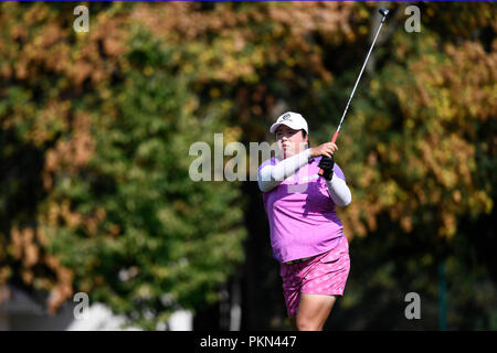 Evian. Xiv Sep, 2018. Shanshan Feng della Cina compete durante il secondo round del campionato di Evian il 7 settembre 14, 2018 a Evian-les-Bains, Francia. Credito: Alain Grosclaude/Xinhua/Alamy Live News Foto Stock