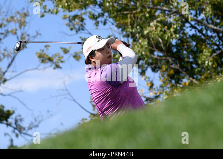 Evian. Xiv Sep, 2018. Shanshan Feng della Cina compete durante il secondo round del campionato di Evian il 7 settembre 14, 2018 a Evian-les-Bains, Francia. Credito: Alain Grosclaude/Xinhua/Alamy Live News Foto Stock