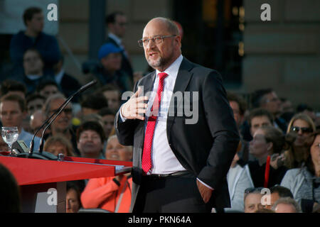 Martin Schulz - Wahlkampfauftritt des Kanzlerkandidaten der SPD, Gendarmenmarkt, 12. Settembre 2017, Berlino. Foto Stock