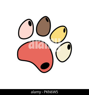 Carino divertente silhouette di impronte di animali su sfondo bianco. Cani e gatti paw icona. illustrazione. Foto Stock