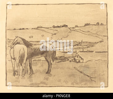 Cavalli nel prato (Chevaux dans la prairie). Data: c. 1891/1892. Medium: soft-attacco a terra. Museo: National Gallery of Art di Washington DC. Autore: EDGAR DEGAS. Foto Stock