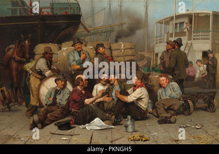 I longshoremen hanno il mezzogiorno. Data: 1879. Dimensioni: complessivo: 84 × 127,3 cm (33 1/16 × 50 1/8 in.) incorniciato: 109,9 × 153 × 9,5 cm (43 1/4 × 60 1/4 x 3 3/4 in.). Medium: olio su tela. Museo: National Gallery of Art di Washington DC. Autore: John George Brown. Brown, John George. Foto Stock