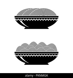 Zuppa di noodle. Italian Spaghetti o pasta bollita. Pranzo di cucina. Pasto organico sulla piastra. Illustrazione Vettoriale