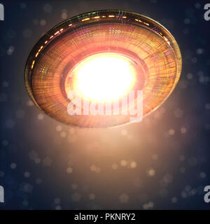 Alien nave spaziale nello spazio esterno, illustrazione. Foto Stock
