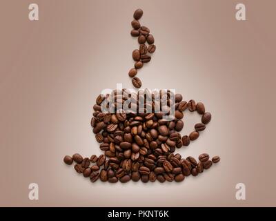 I chicchi di caffè in una forma a tazza. Foto Stock