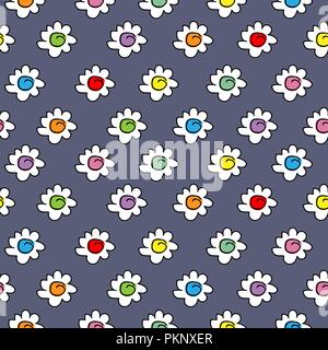 Tessili scuro di colore blu senza giunture elegante sfondo vettoriale con fiori di camomilla Illustrazione Vettoriale
