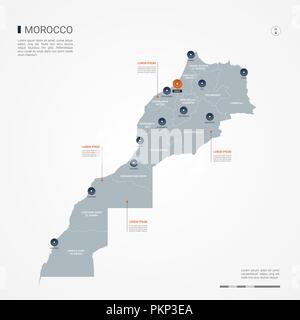 Il Marocco mappa con le frontiere, città capitale e divisioni amministrative. Infografico mappa vettoriale. Livelli modificabili chiaramente etichettati. Illustrazione Vettoriale