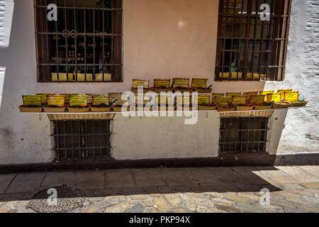 Siviglia, Spagna : 18 Giugno 2017: spezie e digestivo pillole sul display a Siviglia, Spagna, Europa Foto Stock