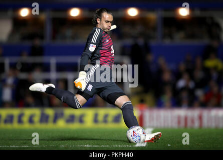 Birmingham City's Lee Camp durante il cielo di scommessa match del campionato a St Andrews trilioni di Trofeo Stadium, Birmingham. Stampa foto di associazione. Picture Data: venerdì 14 settembre, 2018. Vedere PA storia Calcio Birmingham. Foto di credito dovrebbe leggere: Nick Potts/filo PA. Restrizioni: solo uso editoriale nessun uso non autorizzato di audio, video, dati, calendari, club/campionato loghi o 'live' servizi. Online in corrispondenza uso limitato a 120 immagini, nessun video emulazione. Nessun uso in scommesse, giochi o un singolo giocatore/club/league pubblicazioni. Foto Stock