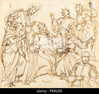 Davide e i patriarchi con un donatore. Data: c. 1613. Dimensioni: foglio: 18,1 x 20,5 cm (7 1/8 x 8 1/16 in.). montaggio: 23,2 x 26,2 cm (9 1/8 x 10 5/16 in.). Medium: Penna e inchiostro bruno su Grafite su carta vergata. Museo: National Gallery of Art di Washington DC. Autore: Giovanni Battista Maganza II. Foto Stock