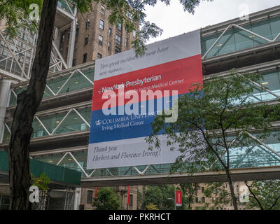 La città di New York, Stati Uniti d'America - 9 Settembre 2018: Segno del New York Presbyterian Hospital e centro medico. Foto Stock