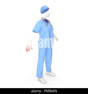 Blu uniforme medico macchiate di sangue isolato su bianco. 3D illustrazione Foto Stock