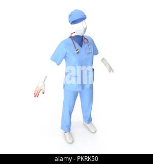 Chirurgo vestito sporco nel sangue isolato su bianco. 3D illustrazione Foto Stock