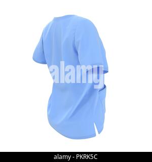 Medico blu uniforme di t-shirt per donna macchiato di sangue isolato su bianco. N. persone. 3D illustrazione Foto Stock