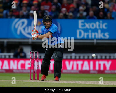 Edgbaston, Birmingham, Regno Unito. Xv Sep, 2018. Cricket vitalità T20 Blast Finals giorno, Sussex squali versus Worcestershire Rapids; Laurie Evans di Sussex squali Credito: Azione Sport Plus/Alamy Live News Foto Stock