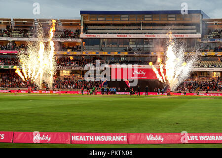 Edgbaston, Birmingham, Regno Unito. Xv Sep, 2018. Cricket vitalità T20 Blast Finals giorno, Sussex squali versus Worcestershire Rapids; Sussex squali scendere in campo per la finale di credito: Azione Sport Plus/Alamy Live News Foto Stock