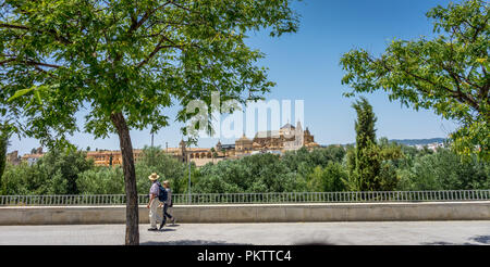 Cordoba, Spagna - 20 giugno 2017:La Cattedrale Mezquita di Cordova da attraverso il ponte romano, Andalusia Foto Stock