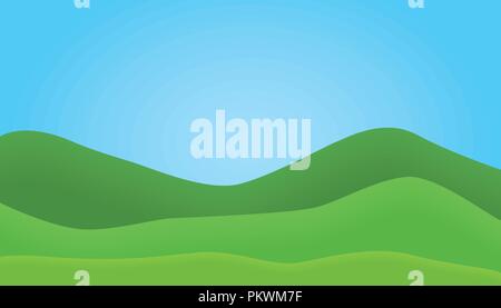 Design piatto illustrazione del paesaggio di montagna con le colline sotto il cielo blu - vettore Illustrazione Vettoriale