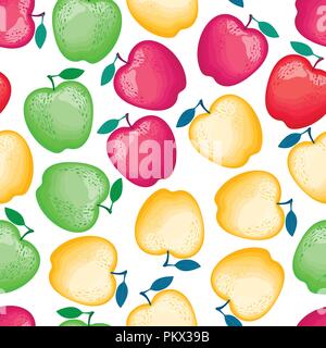Mele realistico seamless pattern. Colori diversi sono deliziosi. Illustrazione di vettore isolato su sfondo bianco. Illustrazione Vettoriale