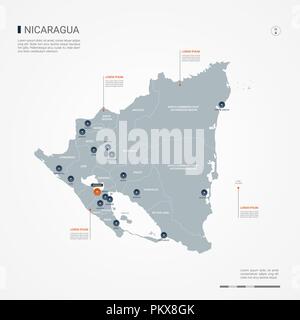 Nicaragua mappa con le frontiere, città capitale e divisioni amministrative. Infografico mappa vettoriale. Livelli modificabili chiaramente etichettati. Illustrazione Vettoriale