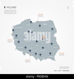 La Polonia mappa con le frontiere, città capitale e divisioni amministrative. Infografico mappa vettoriale. Livelli modificabili chiaramente etichettati. Illustrazione Vettoriale