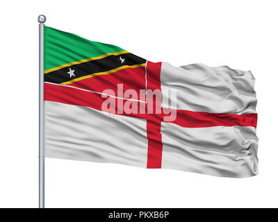 Saint Kitts e Nevis Naval Ensign bandiera sul pennone, isolato su sfondo bianco, rendering 3D Foto Stock