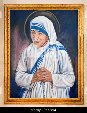 Ritratto di Madre Teresa di Calcutta, Madre Teresa o Santa Teresa di Calcutta il cattolico romano fondatore di beneficenza basato sulla castità e obbedienza a Foto Stock