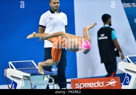 Doha in Qatar. Xv Sep, 2018. Yuliya Efimova della Russia compete durante la donna 50m Rana finale del Mondo di nuoto FINA Cup Doha, Qatar 2018 a Doha, in Qatar, capitale del Qatar il 7 settembre 15, 2018. Yuliya Efimova rivendicato il titolo con 30.43. Credito: Nikku/Xinhua/Alamy Live News Foto Stock