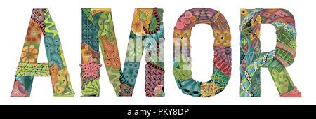 Dipinte a mano e art design. Disegnata a mano illustrazione parola AMOR per t-shirt Illustrazione Vettoriale