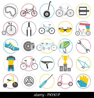 Icona di bicicletta set. I tipi di moto. Illustrazione Vettoriale design piatto Illustrazione Vettoriale