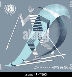Striata cross-country sciatore in azione Illustrazione Vettoriale