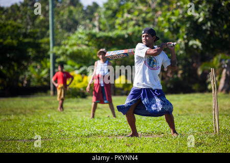 Villaggio kilikiti (il Samoano Cricket) corrispondono a Savaii Island, Samoa. Foto Stock