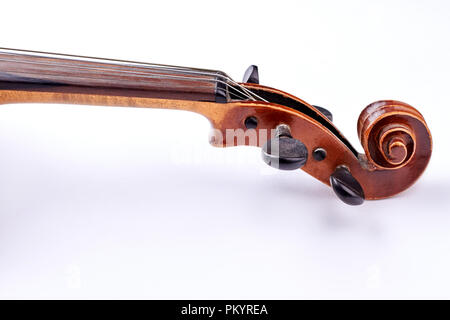 Scorrere del violino su sfondo bianco. Foto Stock