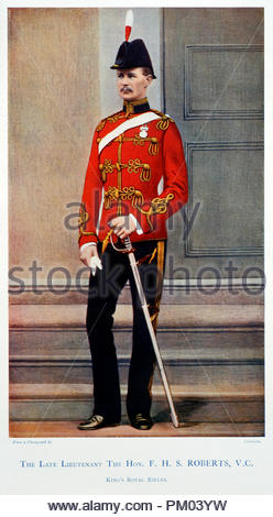 Frederick Hugh Sherston Roberts VC, 1872 - 1899, figlio del celebre comandante Vittoriano Maresciallo di Campo Frederick Roberts, primo Earl Roberts, nacque a Umballa, India, e ha ricevuto la Victoria Cross, il più alto e il più prestigioso premio per la galanteria di fronte al nemico che possono essere concessi a British Commonwealth e forze. Illustrazione a colori da 1900 Foto Stock