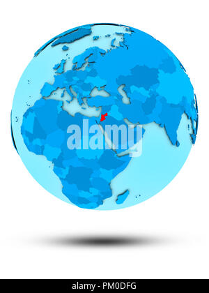 La Giordania su blue globe isolati su sfondo bianco. 3D'illustrazione. Foto Stock