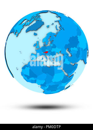 Austria su blue globe isolati su sfondo bianco. 3D'illustrazione. Foto Stock