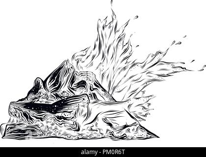Mano bozzetto di falò in isolato nero su sfondo bianco. Dettagliato in stile vintage disegno. Illustrazione Vettoriale Illustrazione Vettoriale