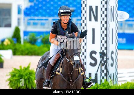 North Carolina, USA. Xv Sep, 2018. Prezzo Jonelle classico di equitazione Moet. NZL. La linea di finitura. Cross Country. Eventing. Il giorno 5. Giochi equestri mondiali. WEG 2018 Tryon. Carolina del Nord. Stati Uniti d'America. 15/09/2018. Credito: Sport In immagini/Alamy Live News Foto Stock