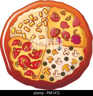 Quattro tipo di icona di pizza, stile cartoon Illustrazione Vettoriale