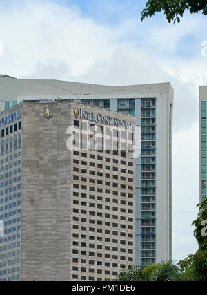 MIAMI, Stati Uniti d'America - 22 agosto 2018: Intercontinental grattacielo a Miami in Florida. IInterContinental Hotels è una multinazionale britannica azienda ospitalità Foto Stock