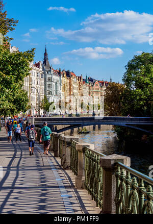 Architettura di Nove Mesto, New Town, Masarykovo street, Praga, Boemia Regione, Repubblica Ceca Foto Stock