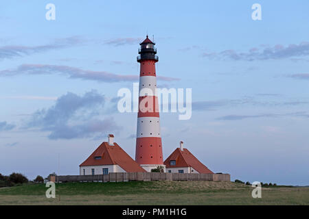 Faro Westerhever, Schleswig-Holstein, Germania Foto Stock