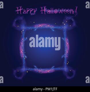 Happy halloween star galaxy telaio e spazio banner concetto. luce incandescente sparkle effetto esplosione da polveri diffondono al neon luminoso evento di celebrazione Illustrazione Vettoriale