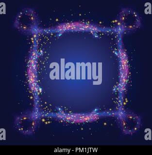 Ornati telaio star galaxy e spazio il concetto di banner. Luce incandescente sparkle effetto esplosione da polveri diffondono al neon luminoso evento di celebrazione backgroun Illustrazione Vettoriale