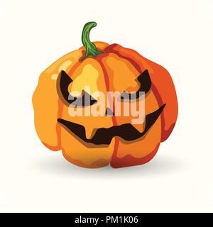 Stile Cartoon vettore carving Halloween spooky faccia zucca isolato su uno sfondo bianco. Illustrazione Vettoriale