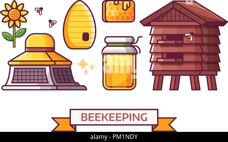 L'apicoltura e apiario icona impostare Illustrazione Vettoriale
