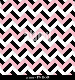 Rosa, Bianco e nero semplice seamless striped disegno quadrato sullo sfondo Illustrazione Vettoriale
